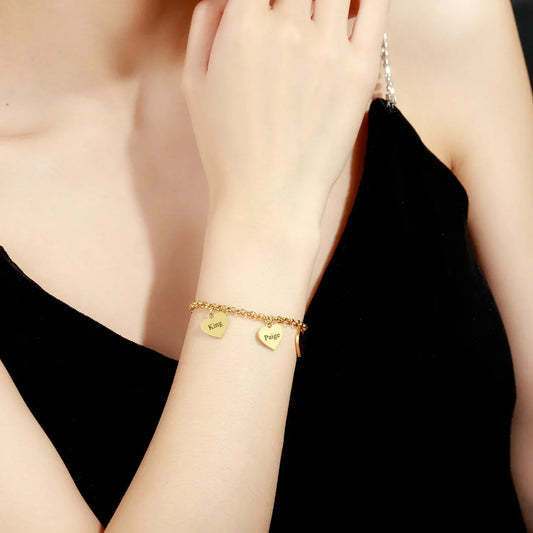 Gold Heart Charm Bracelet – Personalized Engraved Pendant Gift for Her