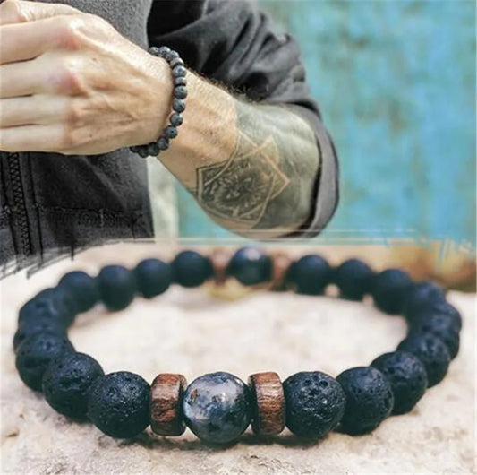 Volcanic Stone Lava & Wooden Beads Bracelet