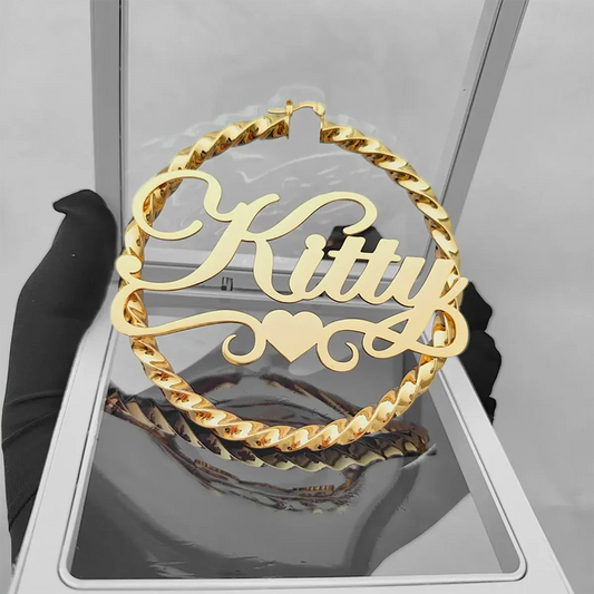 DHQH Name Twist Hoop Earrings – 18K Gold Personalized Custom Name Jewelry for Her