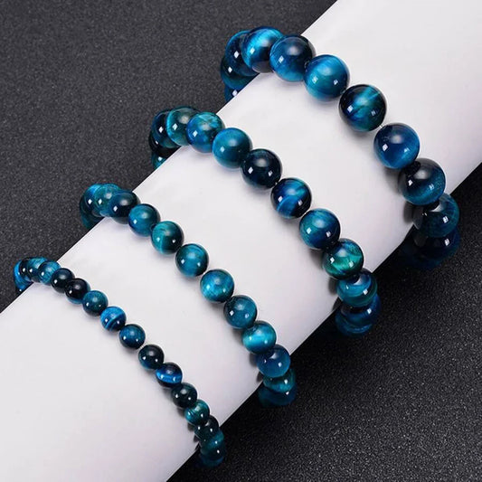 Minimalist Blue Tiger Eye Stone Beaded Bracelet