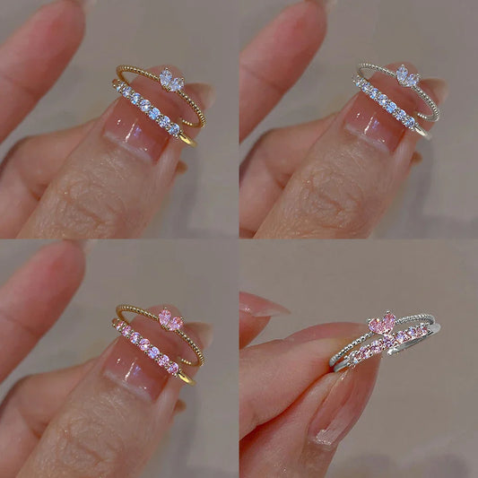 Aesthetic Elegant Dainty Crystal Heart Rings